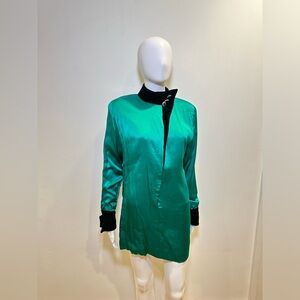 Vintage emerald Oscar de la renta satin and velvet blouse